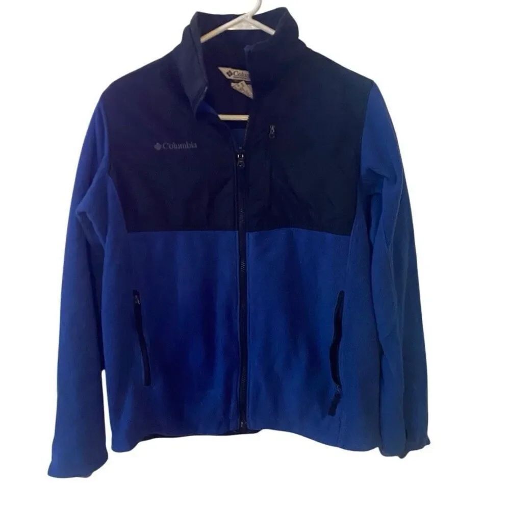 Columbia boys size 18/20 zip up fleece jacket blue color blocked